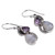 Silver and Rainbow Moonstone Earrings with Faceted Amethyst 'Two Teardrops'