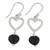Sterling Silver Black Onyx Heart Dangle Earrings from India 'Romance Hearts in Black'