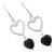 Sterling Silver Black Onyx Heart Dangle Earrings from India 'Romance Hearts in Black'