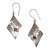 Sterling Silver and Garnet Rhombus Dangle Earrings Indonesia 'Fern Kites'
