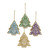 4 Tree Shaped Multicolored Embroidered Ornaments from India 'Colorful Holiday'
