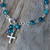 Blue Agate and Sterling Silver Cross Bracelet from Thailand 'Watery Cross'