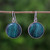 Rhodium Plated Malachite Dangle Earrings from Thailand 'Spirit Moon'