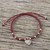 Dark Red Braided Cord Bracelet with Hill Tribe Silver 'Ancient Heart in Red'