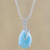 Drop-Shaped Larimar and CZ Pendant Necklace from Thailand 'Cradled Drop'