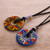 Yellow and Blue Ceramic Pendant Necklaces from Peru pair 'Nocturnal Feast'