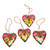 4 Hand Painted Balinese Heart Ornaments with Dragonflies 'Dragonfly Love'