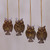 Set of 4 Javanese Coconut Shell Owl Figure Ornaments 'Hanging Owls'