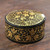 Hand-Painted Black and Metallic Gold Round Decorative Box 'Midnight Beauty'