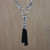 Agate Beaded Lariat Necklace in Black from Thailand 'Festive Holiday in Black'