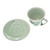Handcrafted Celadon Green Ceramic Cups and Saucers Pair 'Waving Grains'