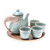 Elephant-Themed Celadon Ceramic Tea Set 6 Piece 'Elephant Gathering'