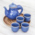 Elephant-Themed Blue Ceramic Tea Set for 4 6 Pieces 'Elephant Gathering'