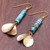 Brass and Reconstituted Turquoise Dangle Earrings 'Sea Gold'
