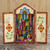 Colorful Wood and Ceramic Retablo of Weavers at Market 'Colorful Marketplace'