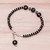 Heart-Themed Black Onyx Beaded Bracelet from Thailand 'Midnight Love'