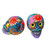 Hand-Painted Ceramic Skull Figurines from Mexico Pair 'Day of the Dead Color'