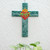 Signed Colorful Ceramic Wall Cross from Mexico 'Heart of Faith'