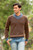 Andean Brown and Blue Alpaca Blend Men's Sweater 'Orcopampa Prowler'