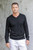 Men's V-Neck Cotton Blend Pullover from Peru 'Warm Adventure in Black'