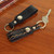 Hand Tooled Black Leather Key Rings Pair 'Key to Success in Black'