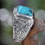 Unisex Sterling Silver and Reconstituted Turquoise Ring 'Sky Crown'