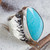 Unique Taxco Silver Cocktail Natural Turquoise Ring 'Taxco Moon'