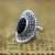 Sterling Silver and Onyx Cocktail Ring 'Majesty Halo'