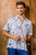 Men's Blue  White Short Sleeve Cotton Batik Button Shirt 'Island Batik'