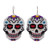 Beadwork Day of the Dead White Skull Huichol Earrings 'White Skeleton'