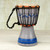 Handcrafted Grey and Blue Authentic African Mini Djembe Drum 'Anomabu Waves'
