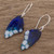 Blue Butterfly Wing Enameled Copper Dangle Earrings 'Blue Winged Butterfly'