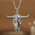 925 Sterling Silver Bull Skull Pendant Necklace From Taxco 'Ghost Bull'