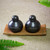 Ceramic Bath Accessory Set with Teak Wood Tray 3 Pieces 'Bath Day'