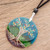 Tree-Themed Glass Pendant Necklace in Blue from Costa Rica 'Tree of Life at Night'