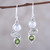 Cultured Pearl Peridot Sterling Silver Leaf Dangle Earrings 'Moonrise Garden'