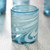 6 Mexican Hand Blown 11 oz Rock Glasses in Aqua and White 'Whirling Aquamarine'