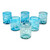 6 Mexican Hand Blown 11 oz Rock Glasses in Aqua and White 'Whirling Aquamarine'