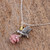 Rhodochrosite and Amber Sterling Silver Bird Necklace 'Hummingbird Treasure'