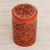 Hand-Painted Red and Gold Floral Wood Toothpick Holder 'Red Floral Beauty'