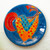 Handcrafted Yellow Rooster on Blue Ceramic Decorative Plate 'Yellow Rooster'