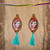 Handcrafted Frida Kahlo Wood Dangle Earrings Aqua Tassels 'Brilliant Frida'