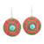 Pink and Green Ceramic Dangle Earrings 'Aztec Circle'