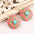 Pink and Green Ceramic Dangle Earrings 'Aztec Circle'