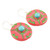 Pink and Green Ceramic Dangle Earrings 'Aztec Circle'