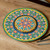 Hand-Painted Floral Round Walnut Wood Wall Art in Yellow 'Spring Dimensions'