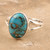 Hand Crafted Sterling Silver Single Stone Ring 'Soft Blush in Teal'