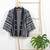 Hand-Woven Ikat Cotton Jacket with Buttons in Grey  Black 'Diamond in Black'