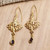 Peacock-Themed Gold-Plated Dangle Earrings with Garnet Gems 'Perseverance Feathers'