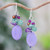 Cluster Dangle Earrings with Amethyst and Cultured Pearls 'Purple Spring'